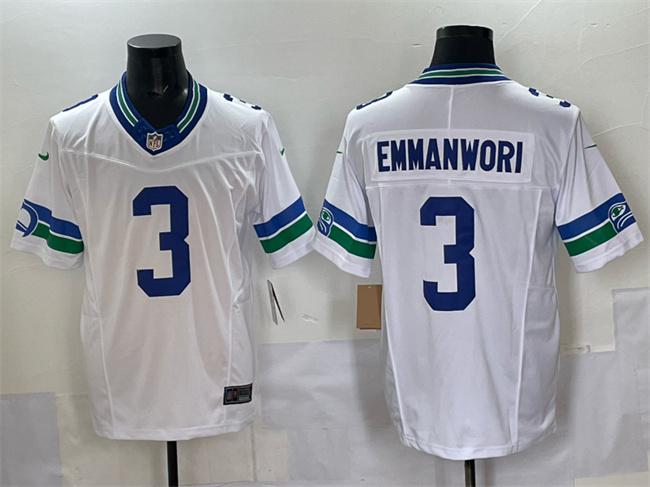 Men's Seattle Seahawks #3 Nick Emmanwori White F.U.S.E Throwback Vapor Limited Stitched Football Jersey Men's Seattle Seahawks #3 Nick Emmanwori White F.U.S.E Throwback Vapor Limited Stitched Football Jersey